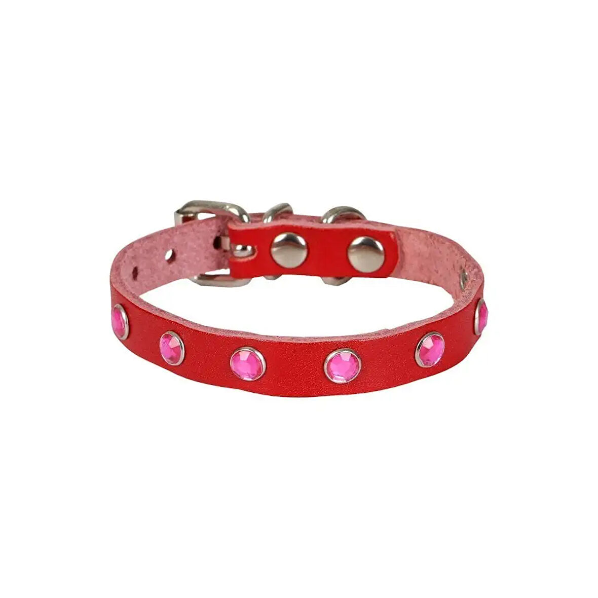 Taşlı Kedi ve Yavru Köpek Tasması 1,5x29 cm Kırmızı XLarge