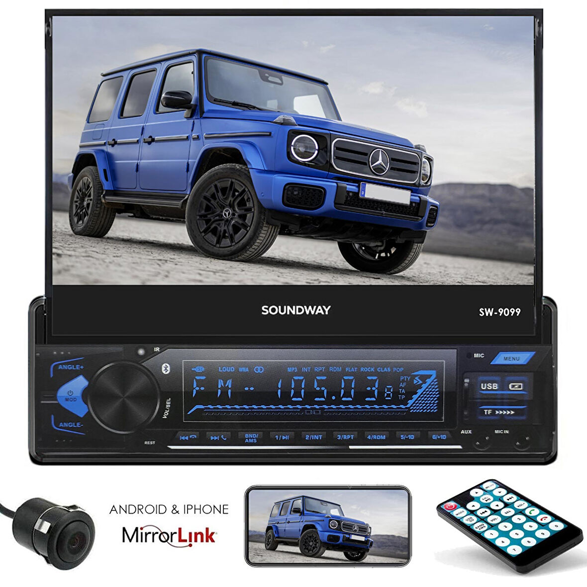 SOUNDWAY SW-9099 İndash Teyp 7 İnç 4X50 Watt Bluetooth Mirrorlink