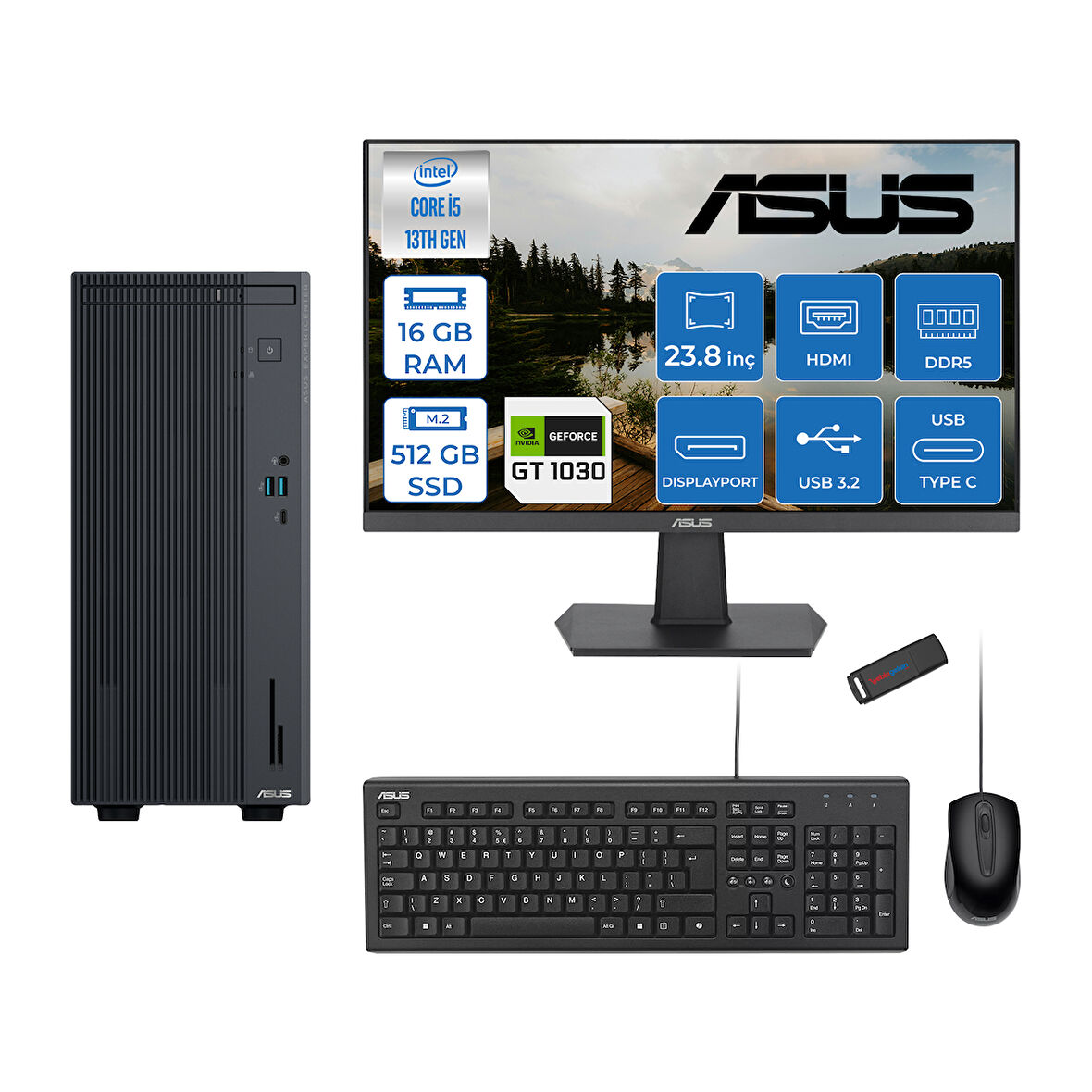 Asus Expertcenter P500MV Intel Core I5-13420H 16GB Ddr5 512GB SSD Freedos 4GB/GT1030 100HZ IPS 23.8" Mon Minitower Masaüstübilgisayar WH5136216512B0DF02+ZETTAUSBBELLEK