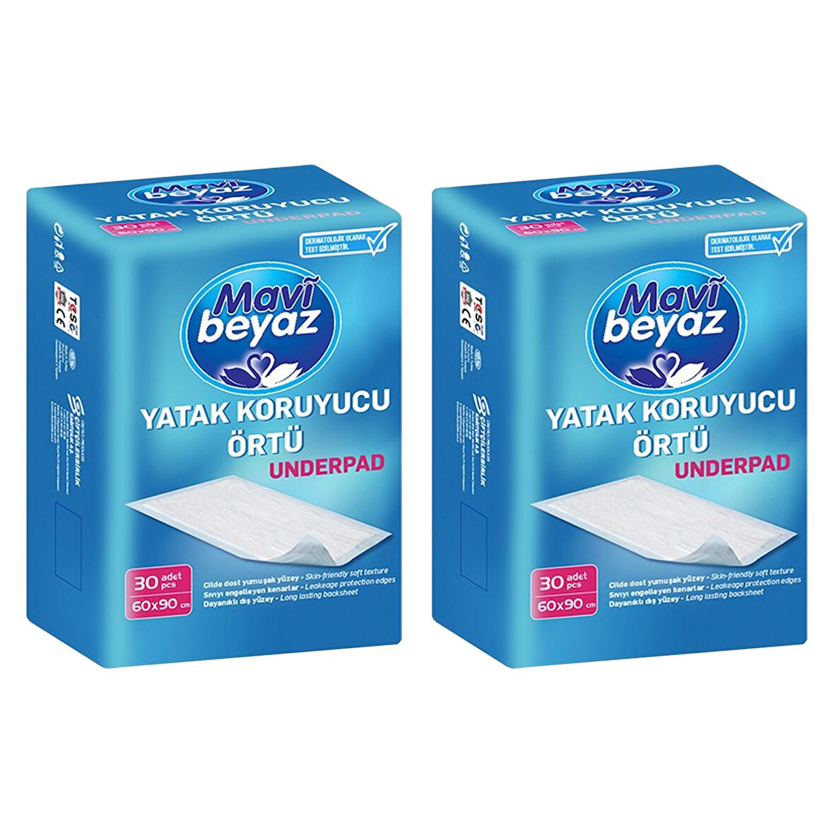 Mavi Beyaz Yatak Koruyucu Örtü 60x90 cm 30 lu x 2 Paket 