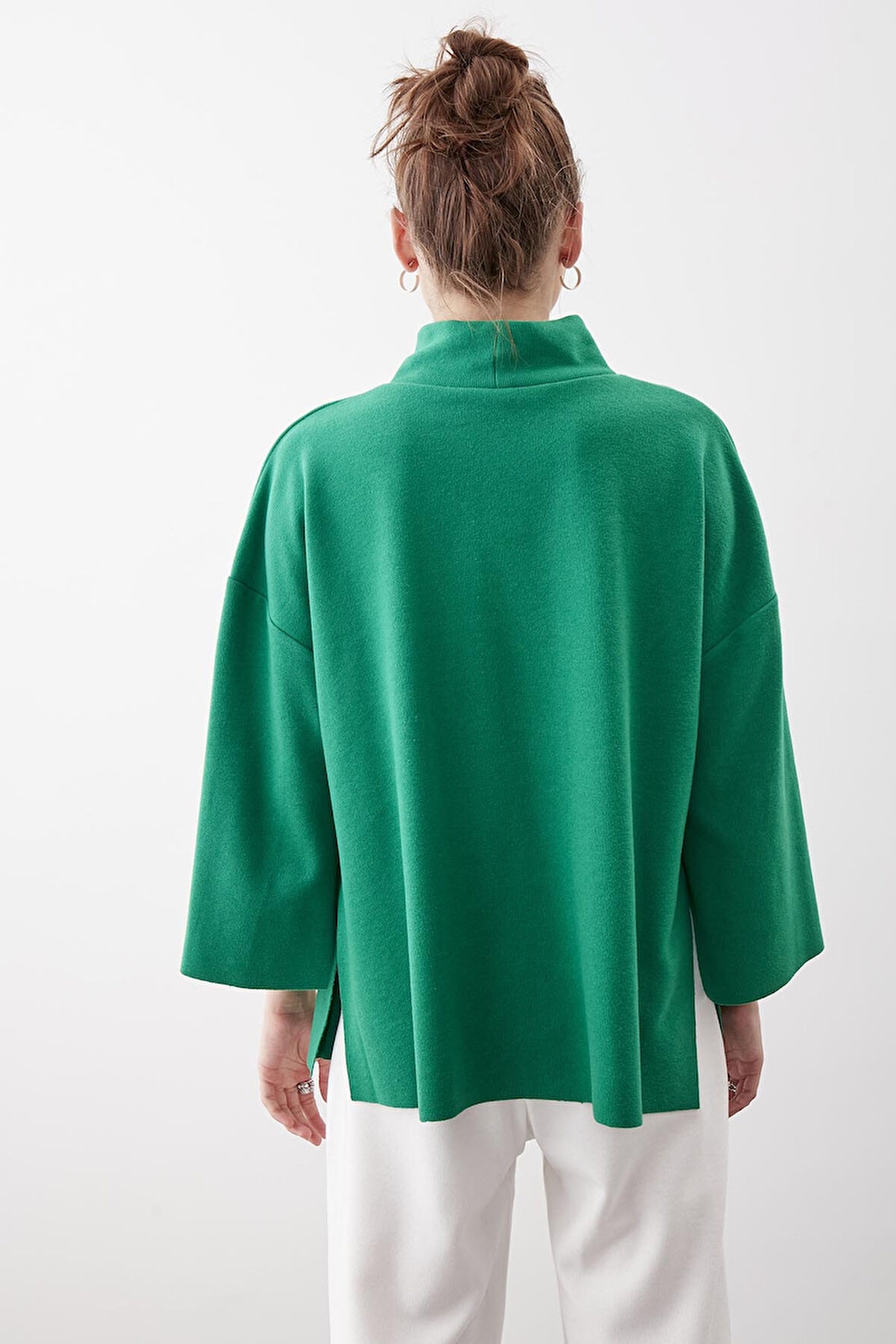 Düşük Kol Yakalı Yanlar Yırtmaçlı Örme Oversize Bluz