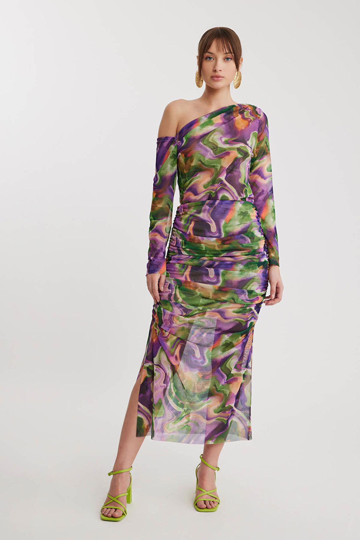 Desenli Tül Midi Etek