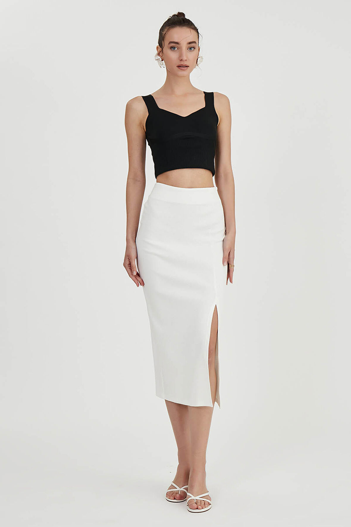 Midi Boy Yırtmaçlı Etek