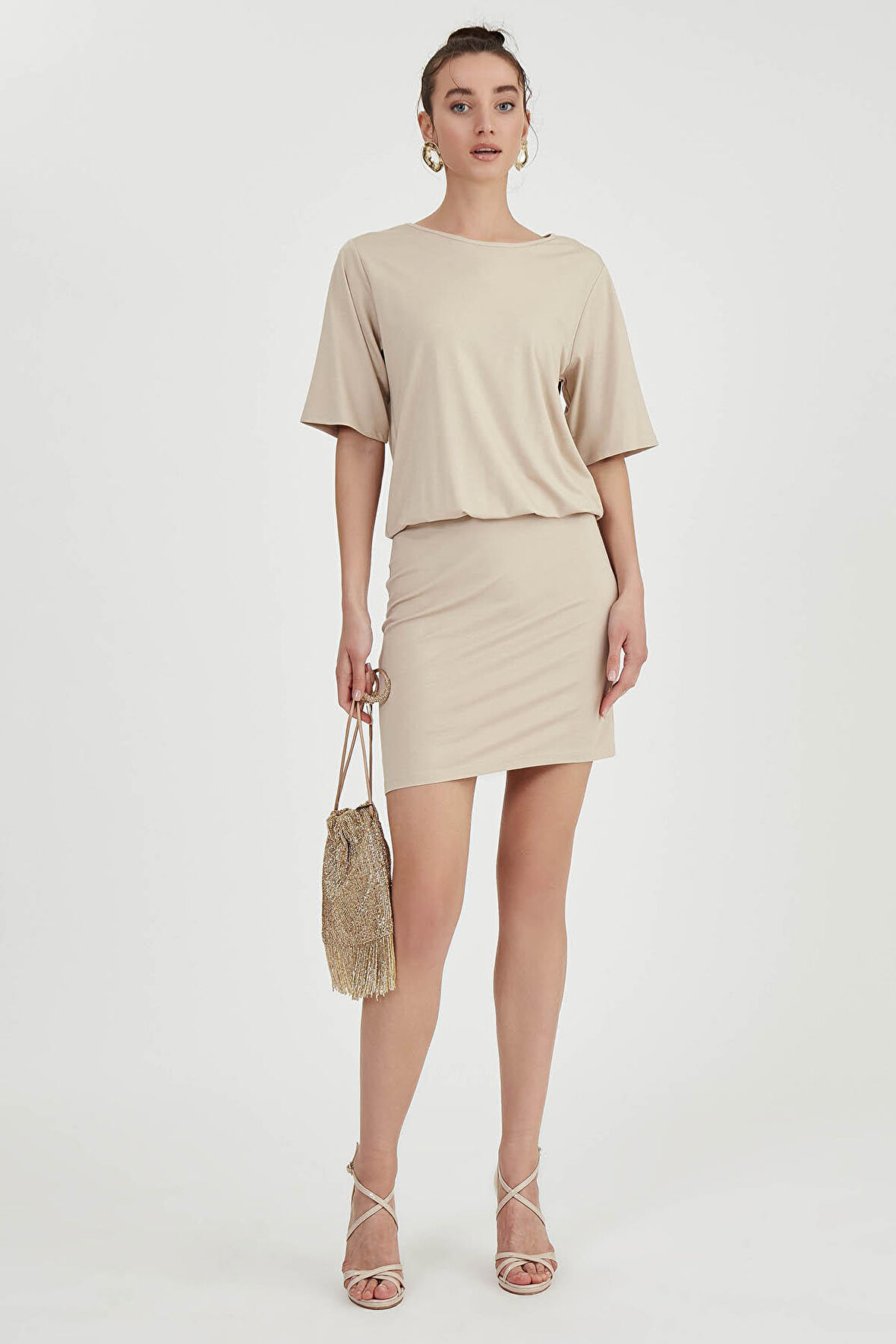 Belden Oturtmalı Bluzan Elbise