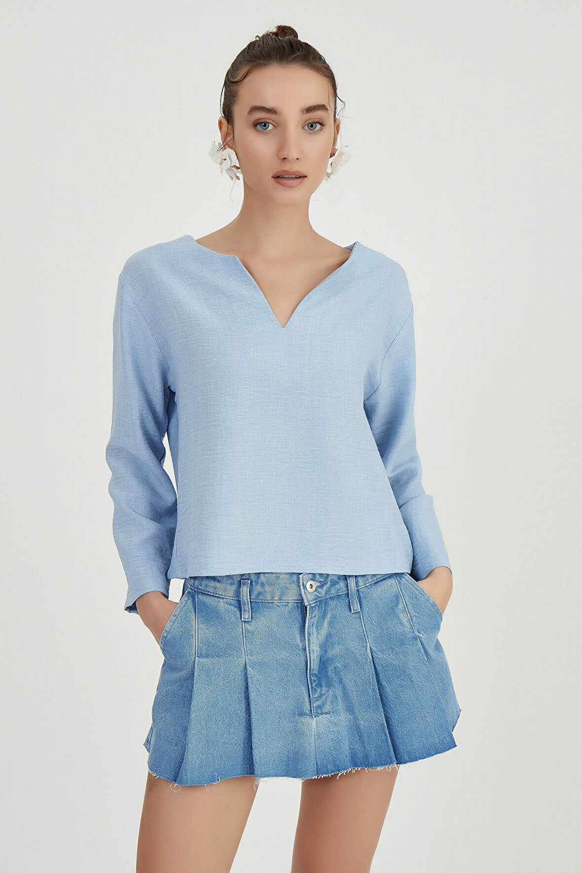 Düşük Omuz Hakim Yaka Bluz