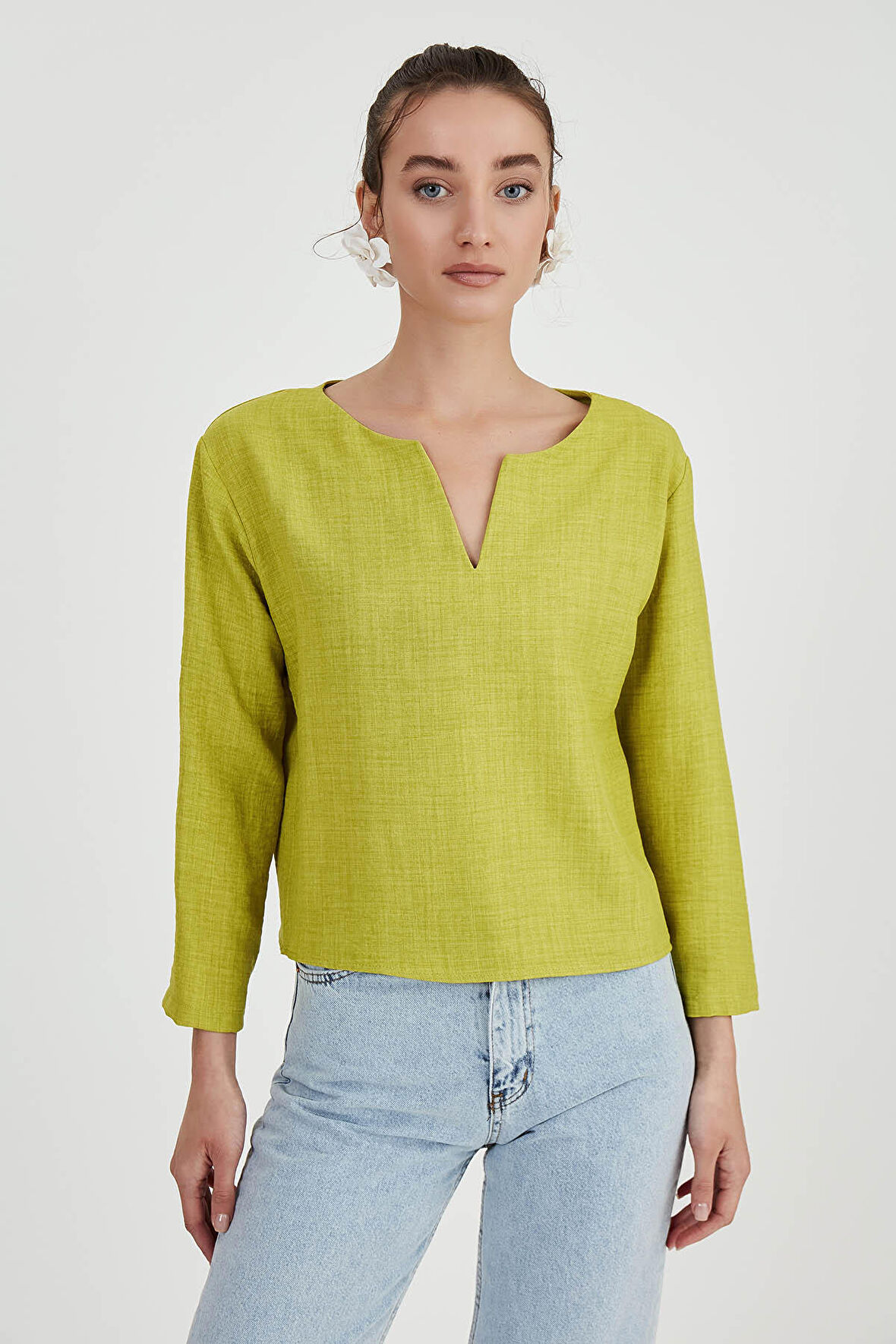 Düşük Omuz Hakim Yaka Bluz