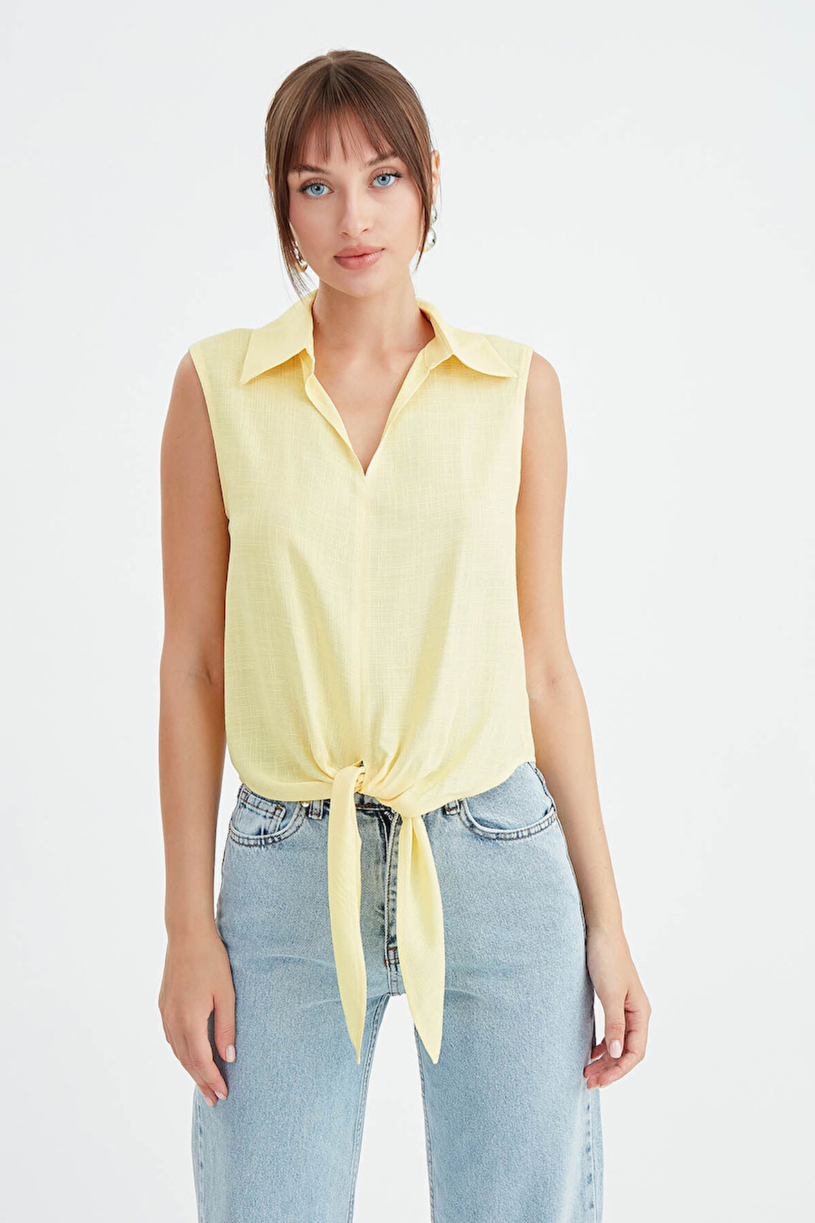 Viskon Keten Bağlamalı Gömlek