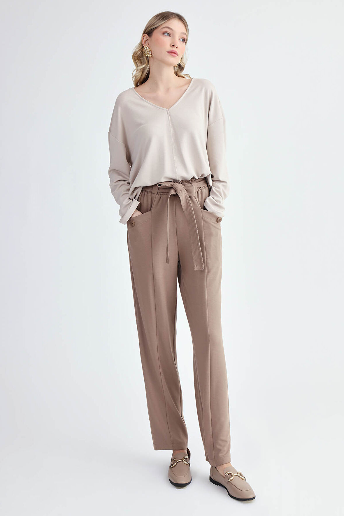 Beli Kuşaklı Modal Kumaş Salaş Pantolon