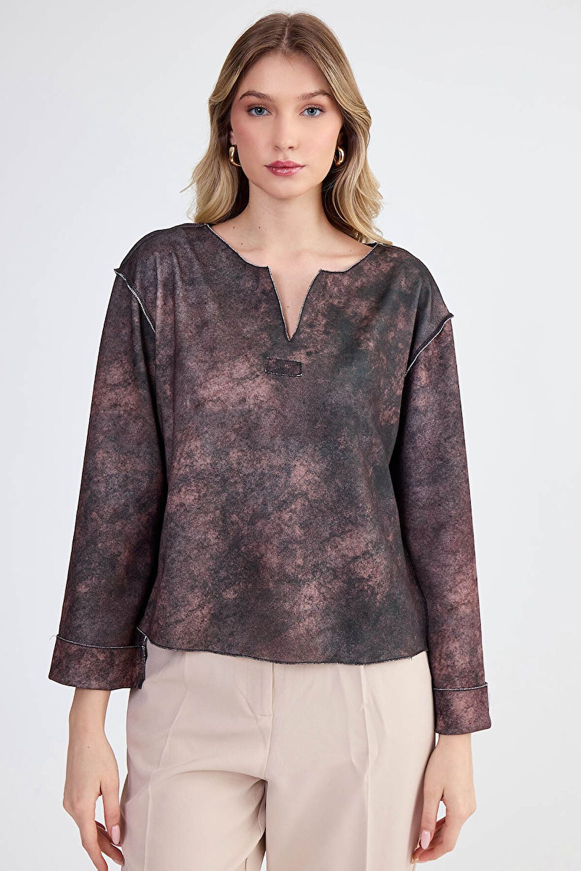 Hakim Yaka Soyut Desen Bluz