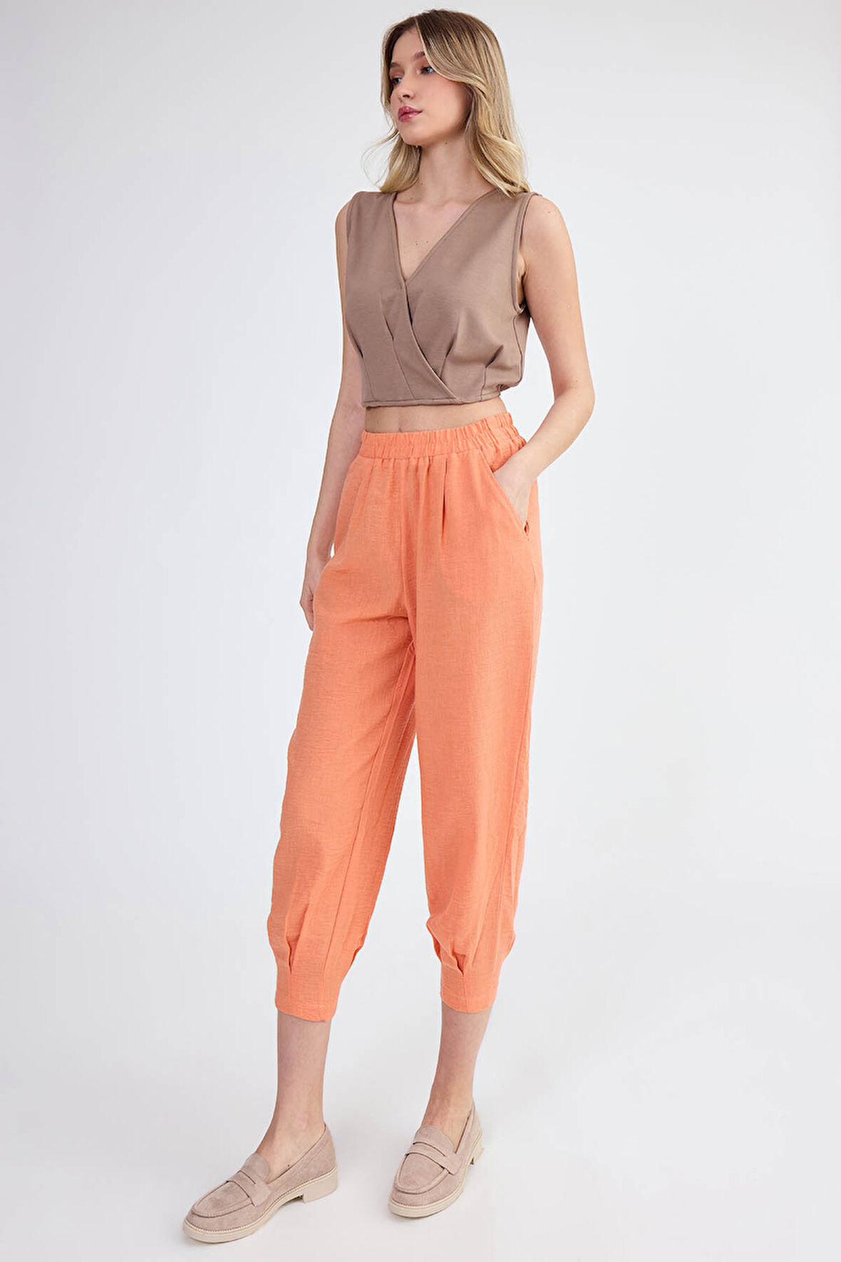 Viskon Keten Pileli Pantolon