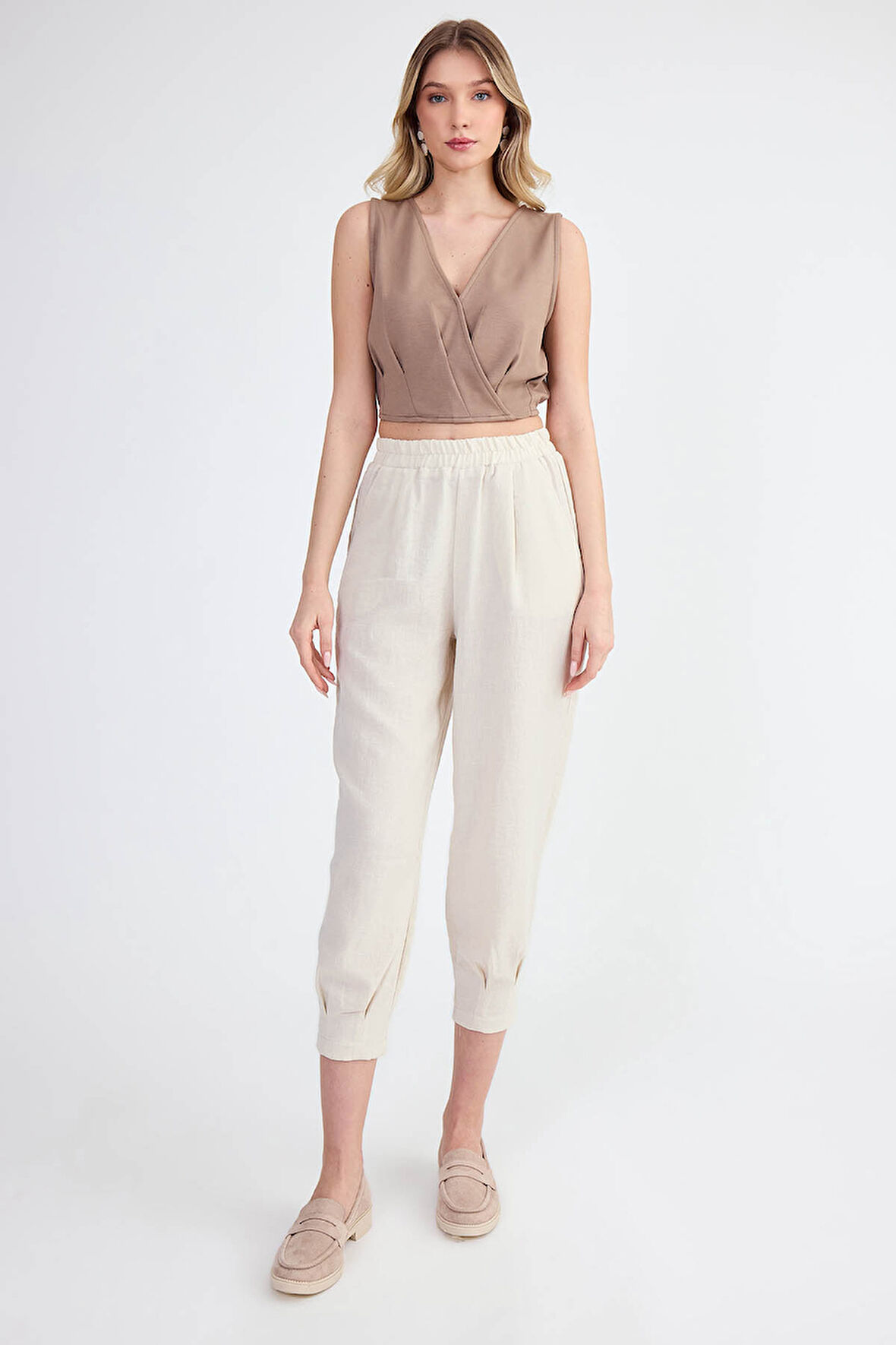 Viskon Keten Pileli Pantolon