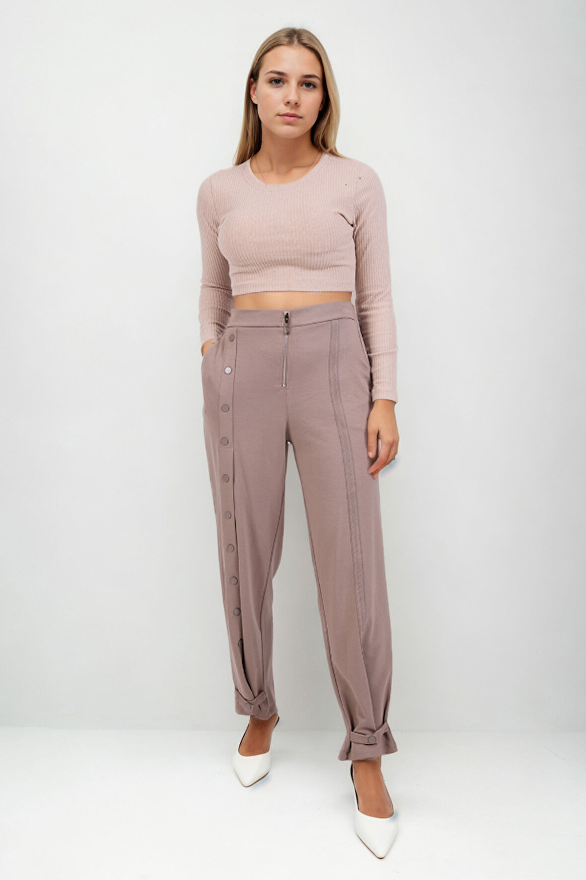 Önü Düğmeli Fermuarlı Modal Kumaş Pantolon
