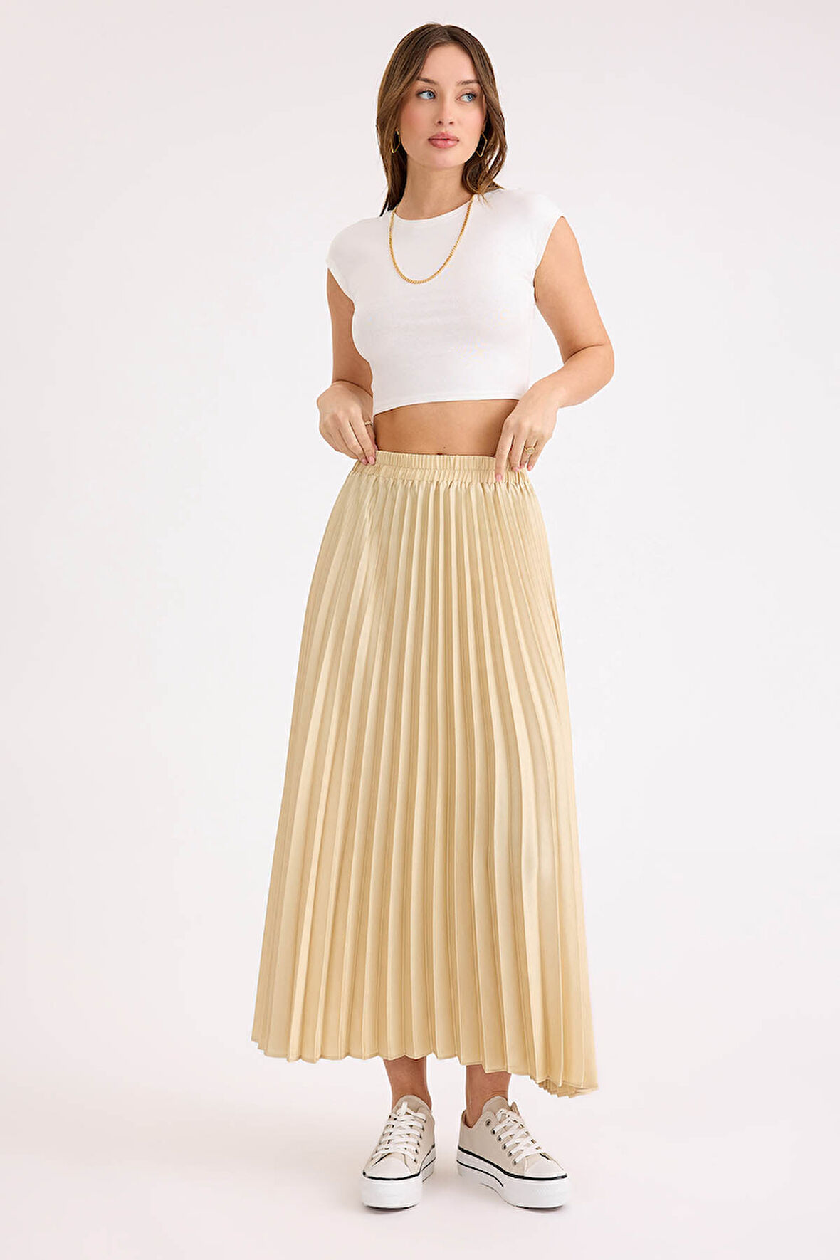 Beli Lastikli Piliseli Midi Boy Saten Etek