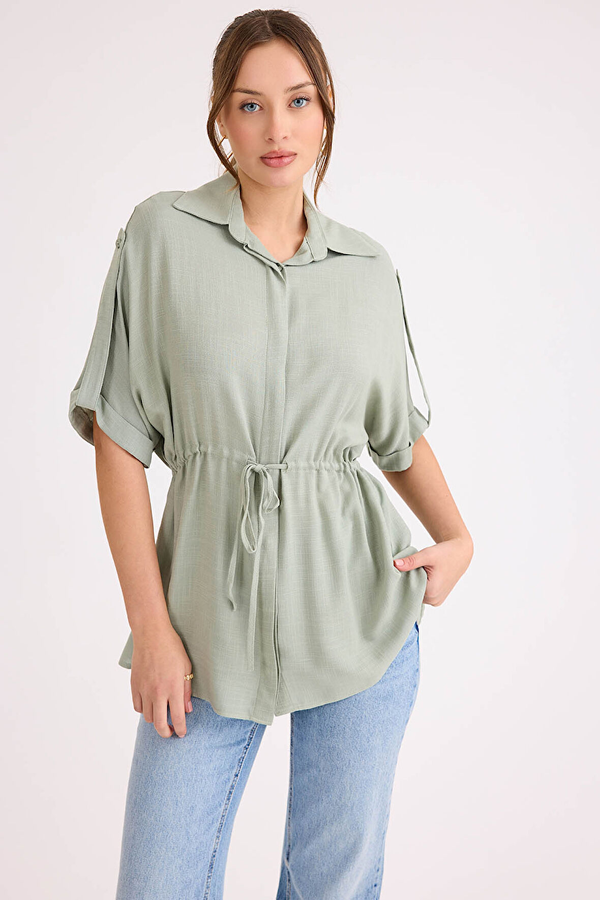 Beli Lastikli Düşük Omuz Salaş Bluz