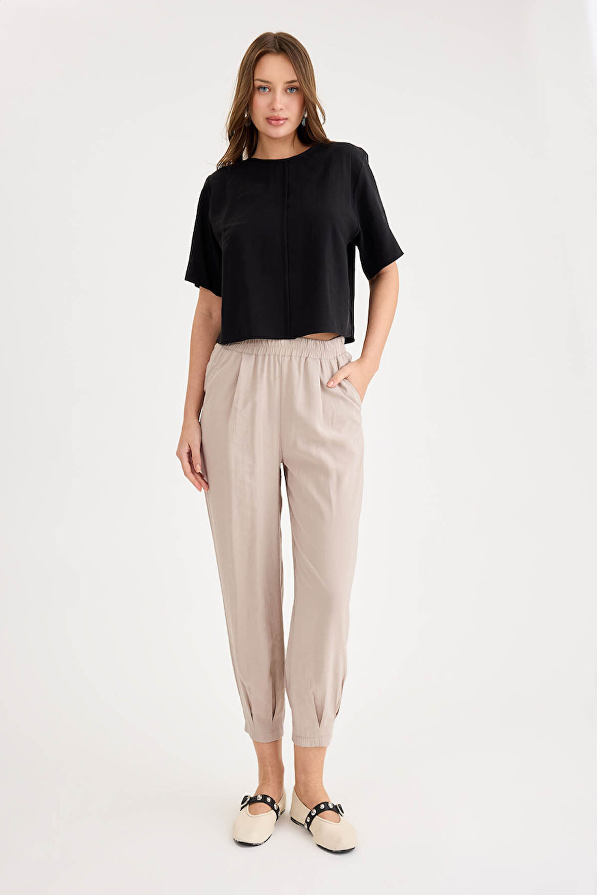 Pileli Havuç Kesim Modal Pantolon