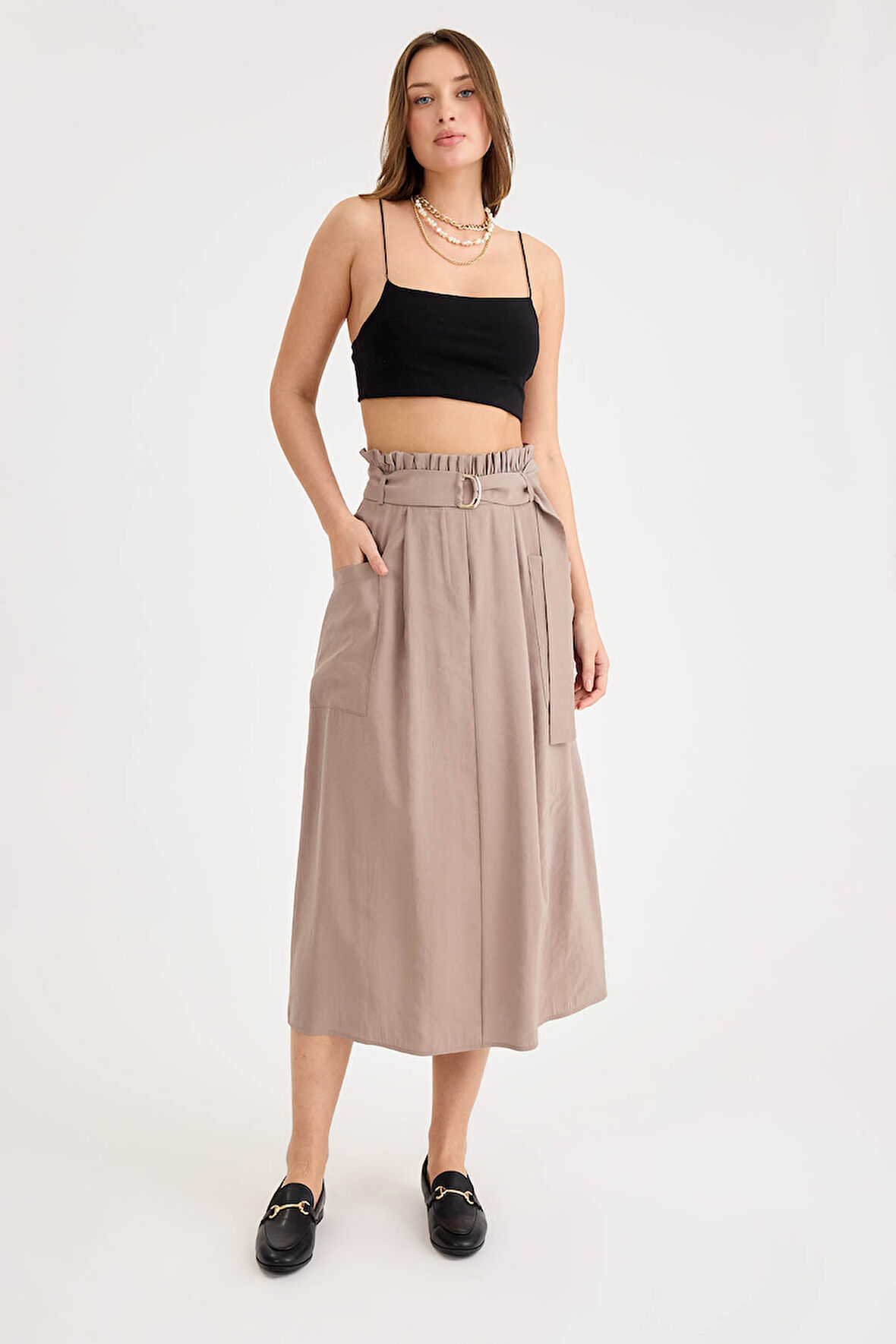 Beli Fırfırlı Kemerli Cepli Etek