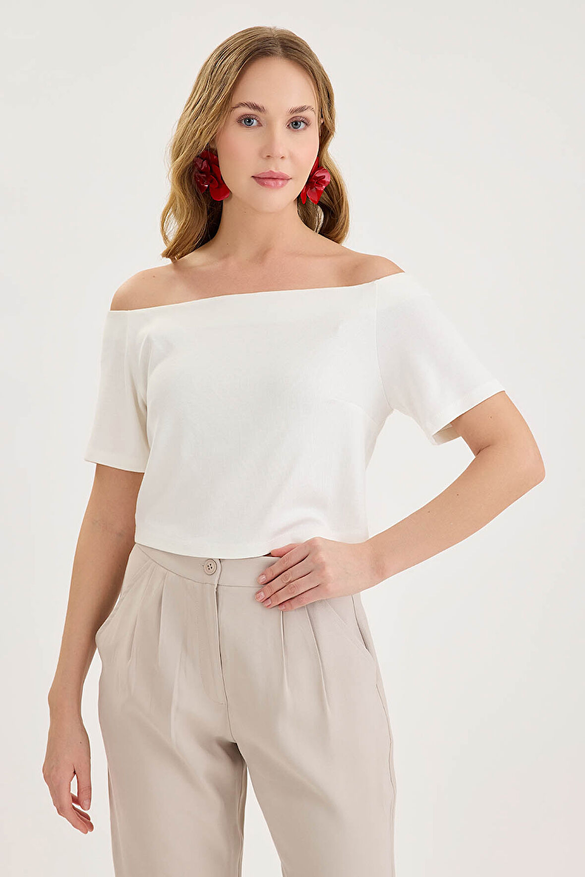 Kayık Yaka Crop Bluz