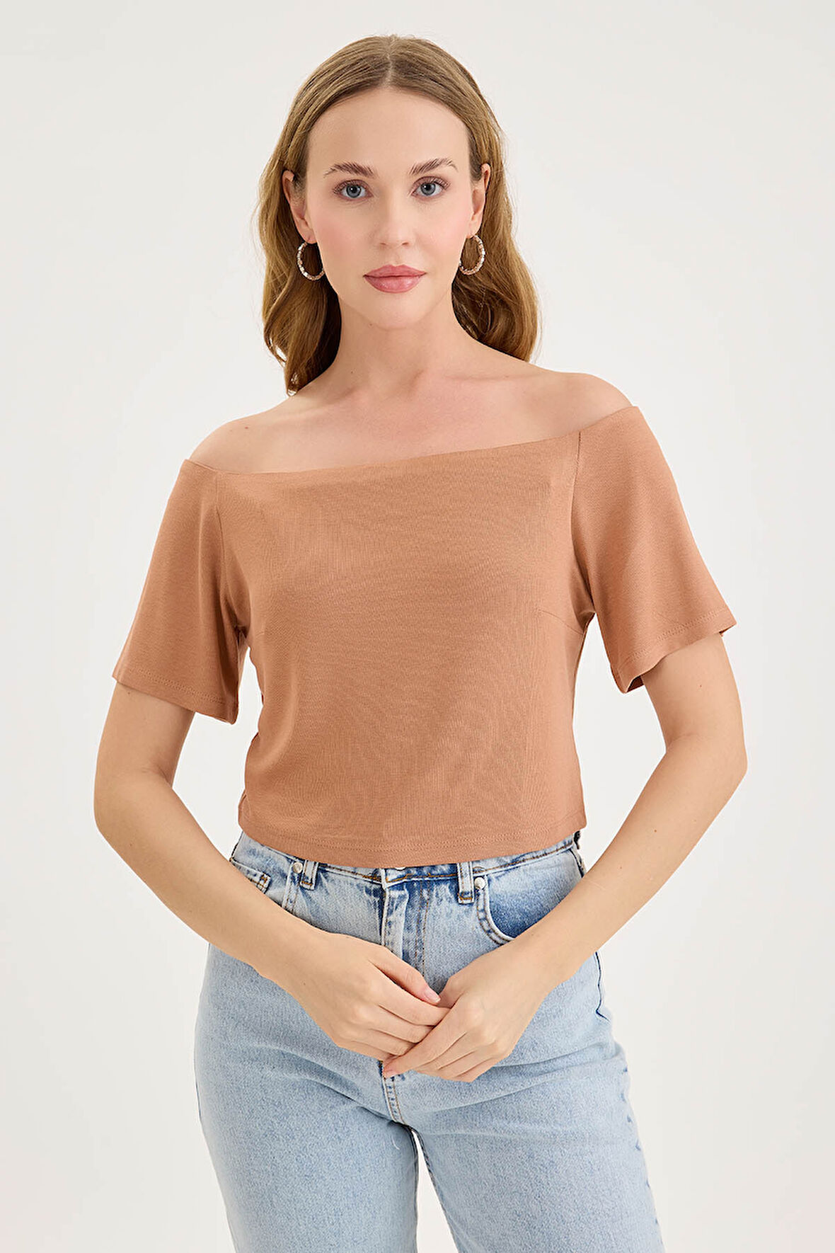 Kayık Yaka Crop Bluz