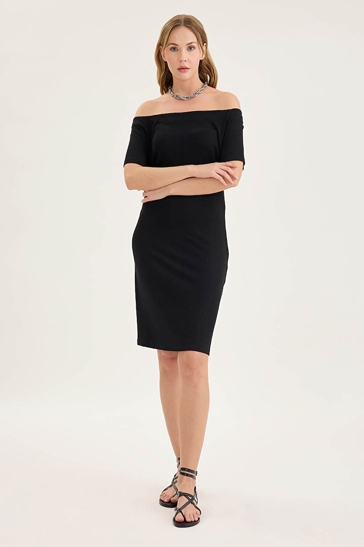 Kayık Yaka Mini Elbise