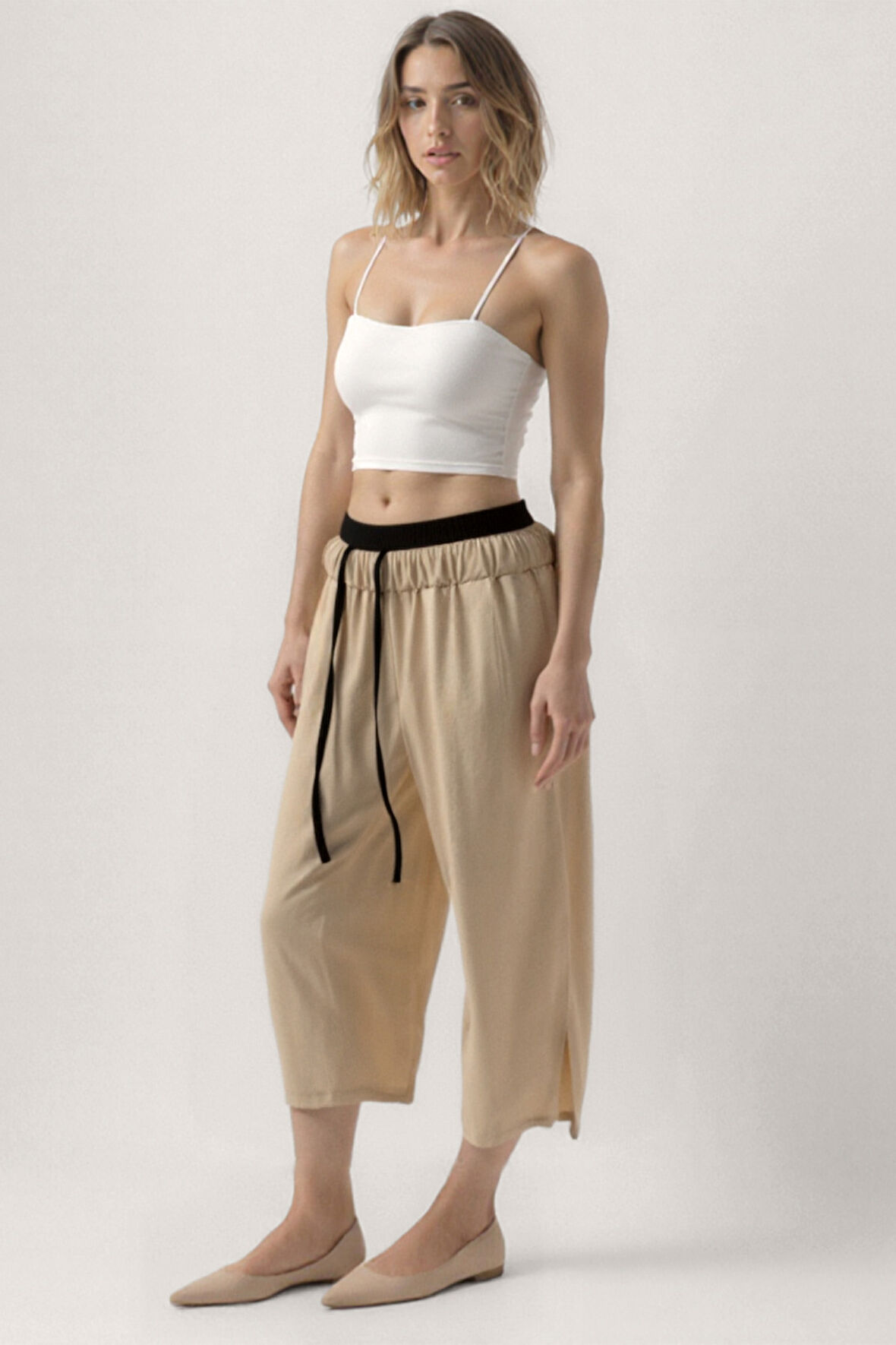 Bel Kısmı Çift Renkli Pantolon