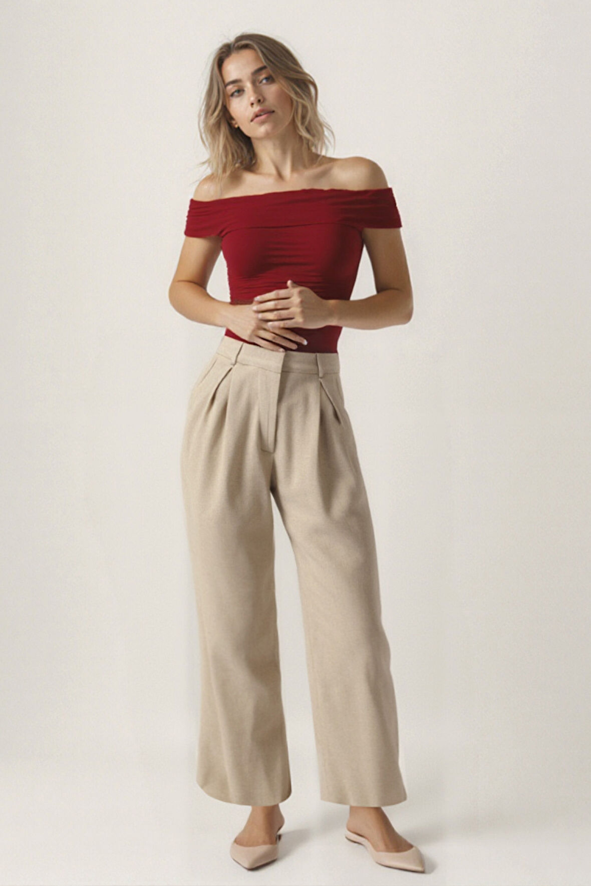 Pens Detaylı Pileli Palazzo Pantolon