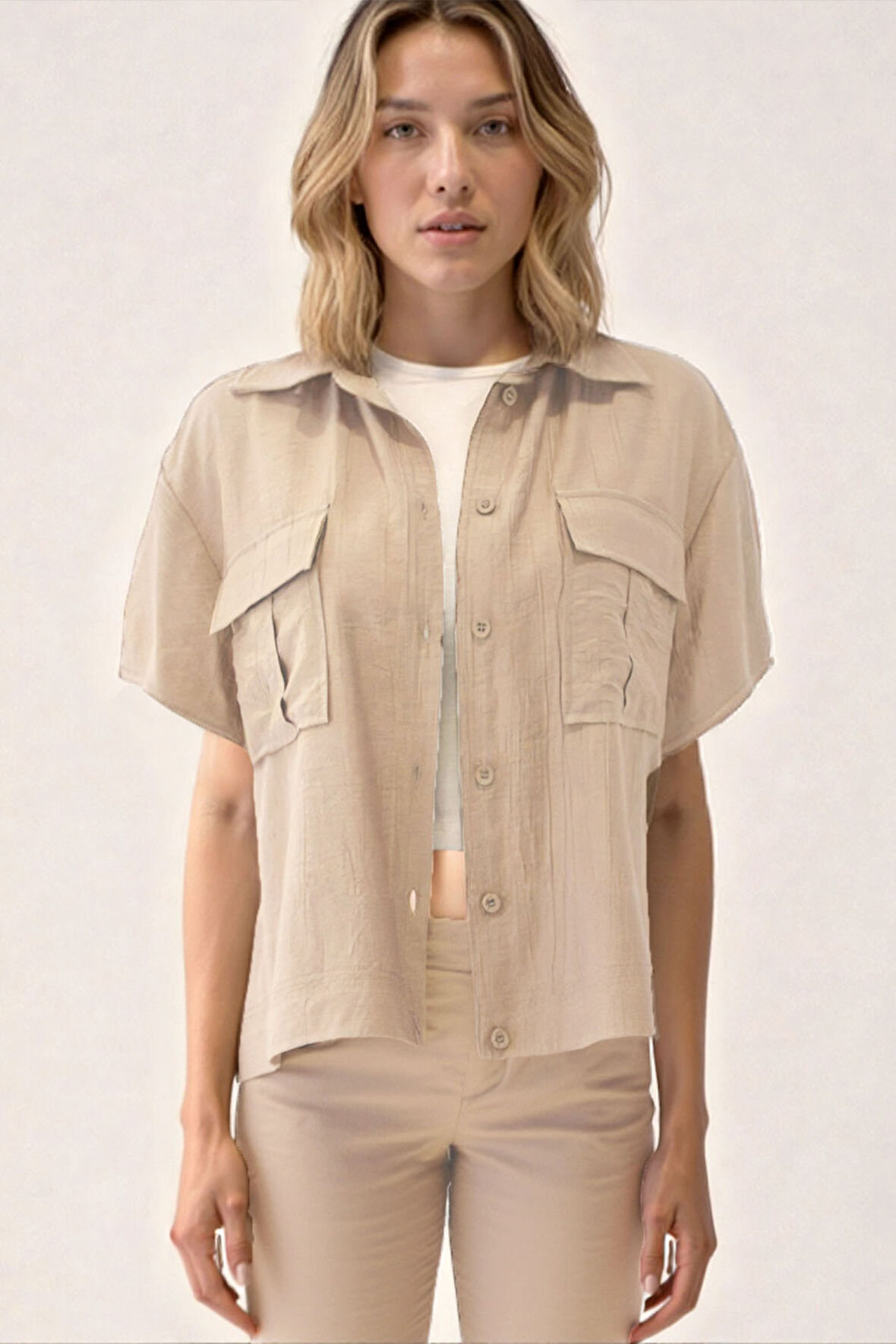Kapak Cepli Krinkıl Kumaş Gömlek