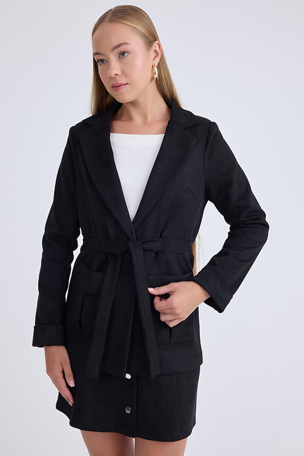 Belden Bağlamalı Süet Ceket