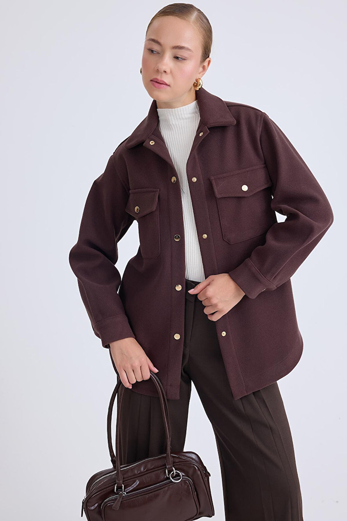 Düşük Omuz Cepli Kaşe Ceket