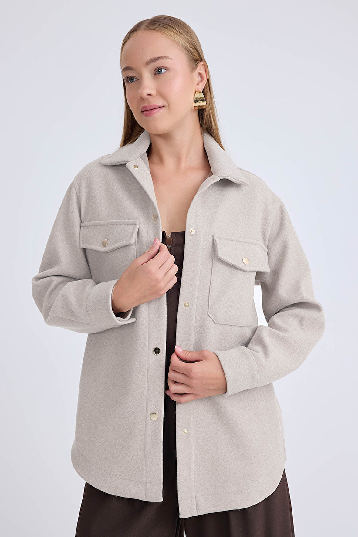 Düşük Omuz Cepli Kaşe Ceket