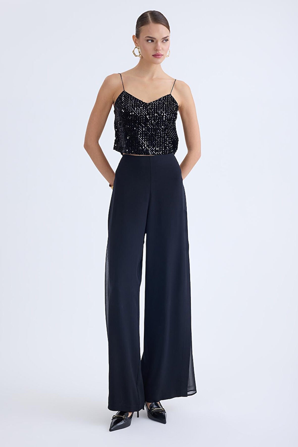 Yanları Tül İspanyol Paça Pantolon