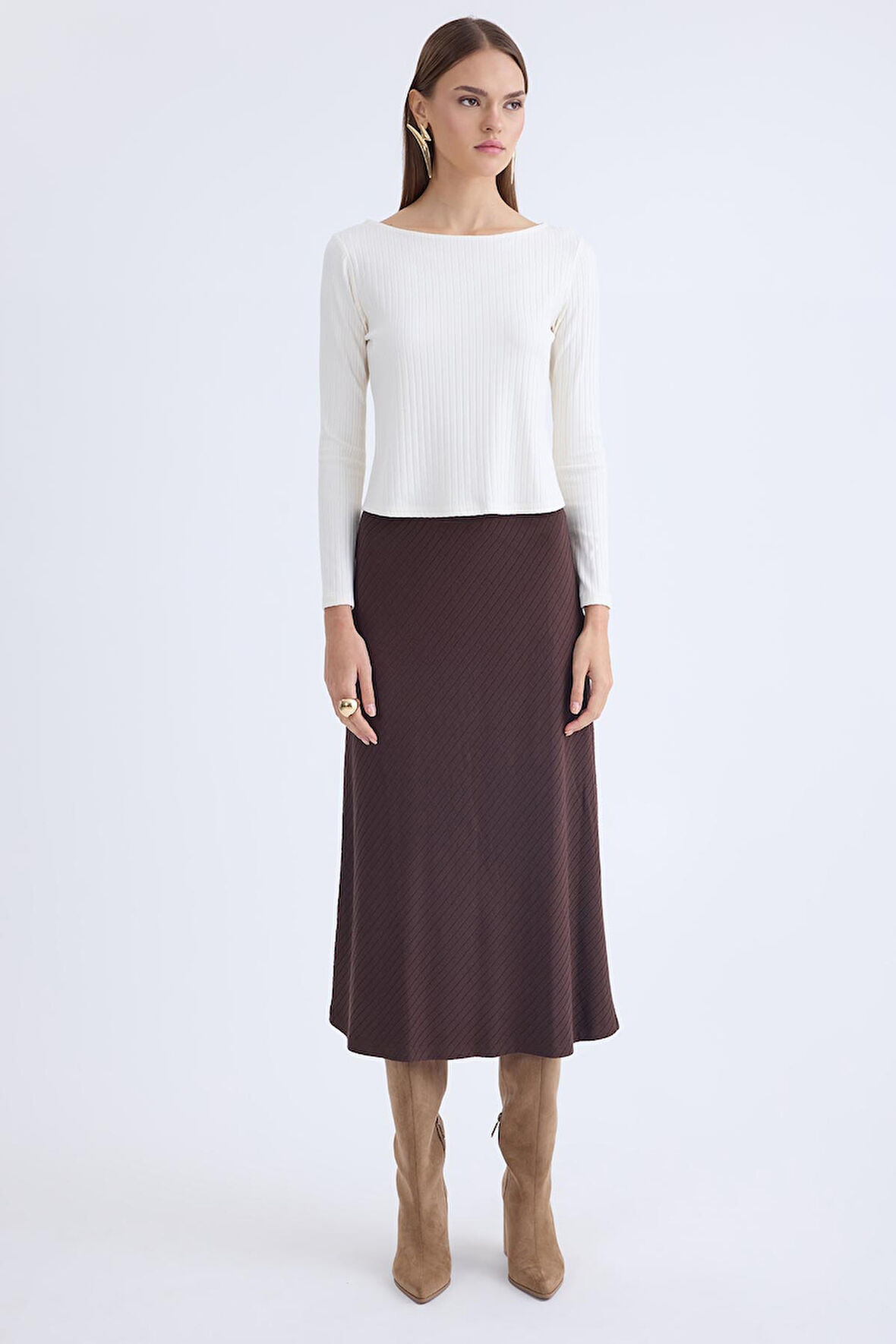 Beli Lastikli Midi Boy Etek