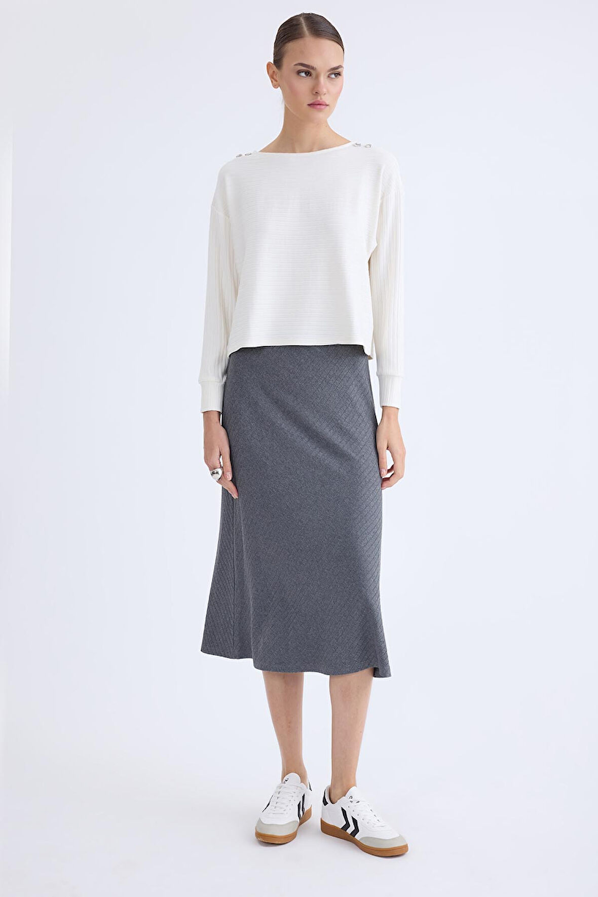 Beli Lastikli Midi Boy Etek