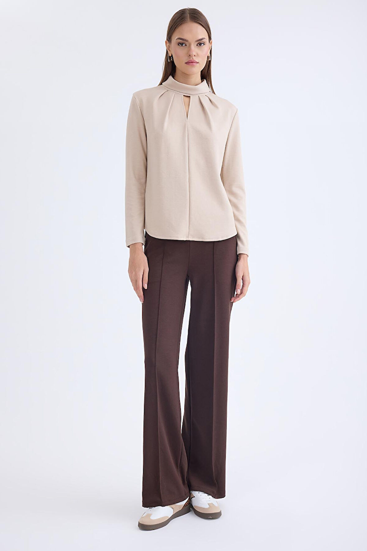 Önü Dikişli Geniş Paça Beli Lastikli Pantolon