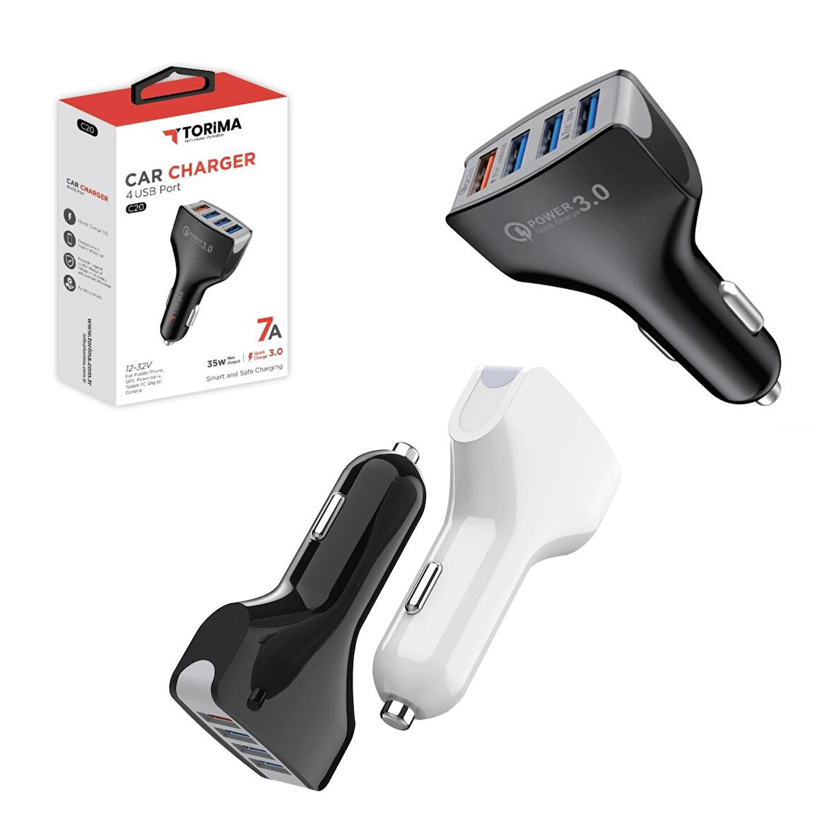 TORİMA C20 Araç Çakmak Fişi Usb 3.0 4 Port