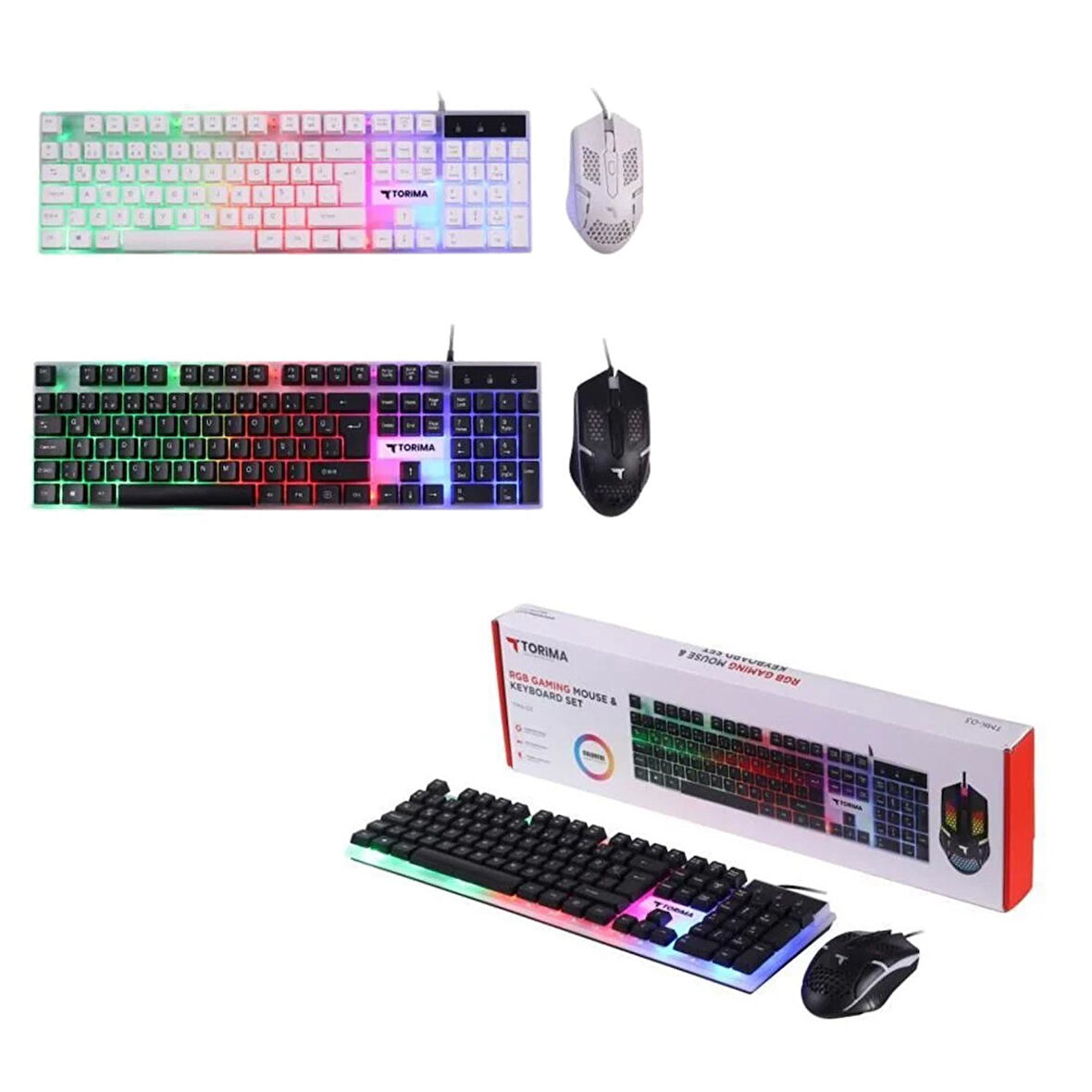 TORİMA TMK-03 Kablolu Oyuncu Klavye Q Türkçe + Mouse Seti Rgb Ledli