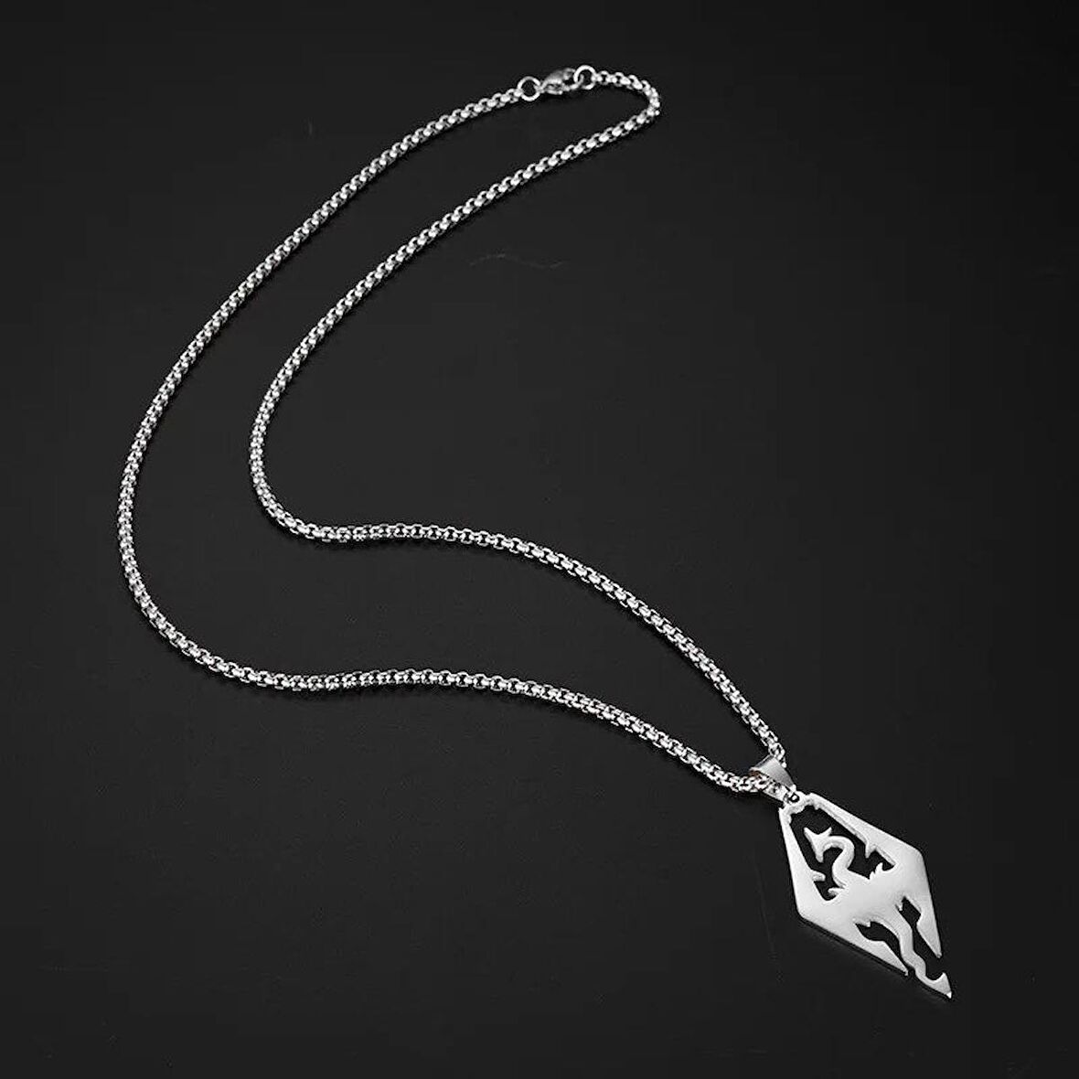 Gotik Ejderha Paslanmaz Gümüş Renk Çelik Kolye