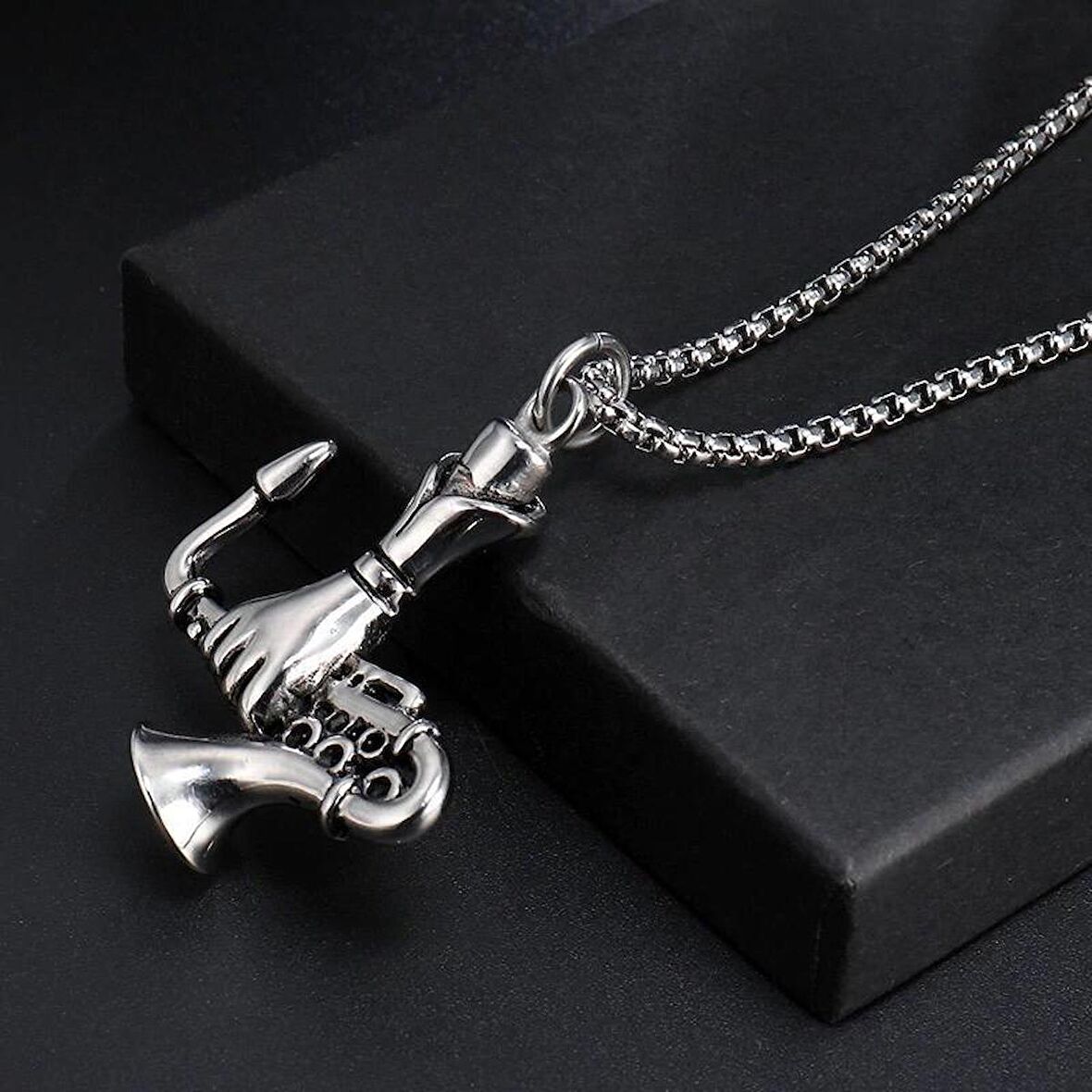 Saksafon Üflemeli Enstrüman  Paslanmaz Çelik Kolye Kadın - Erkek