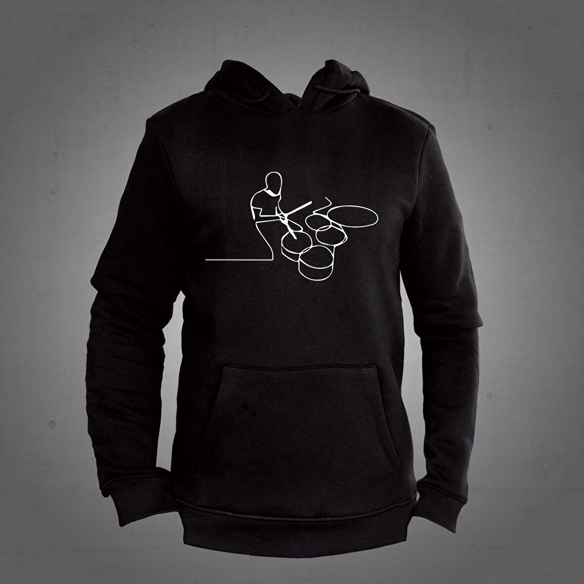 Bateri Çalan Adam Kapüşonlu Sweatshirt Hoodie Unisex Siyah