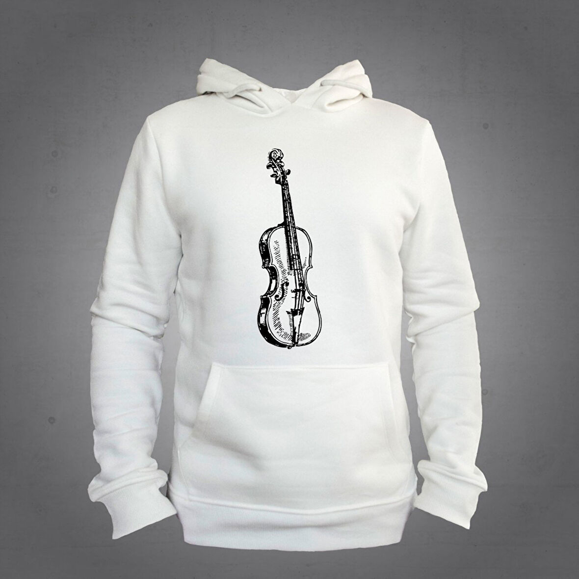 Siyah Keman Desenli Kapüşonlu Sweatshirt Hoodie Unisex