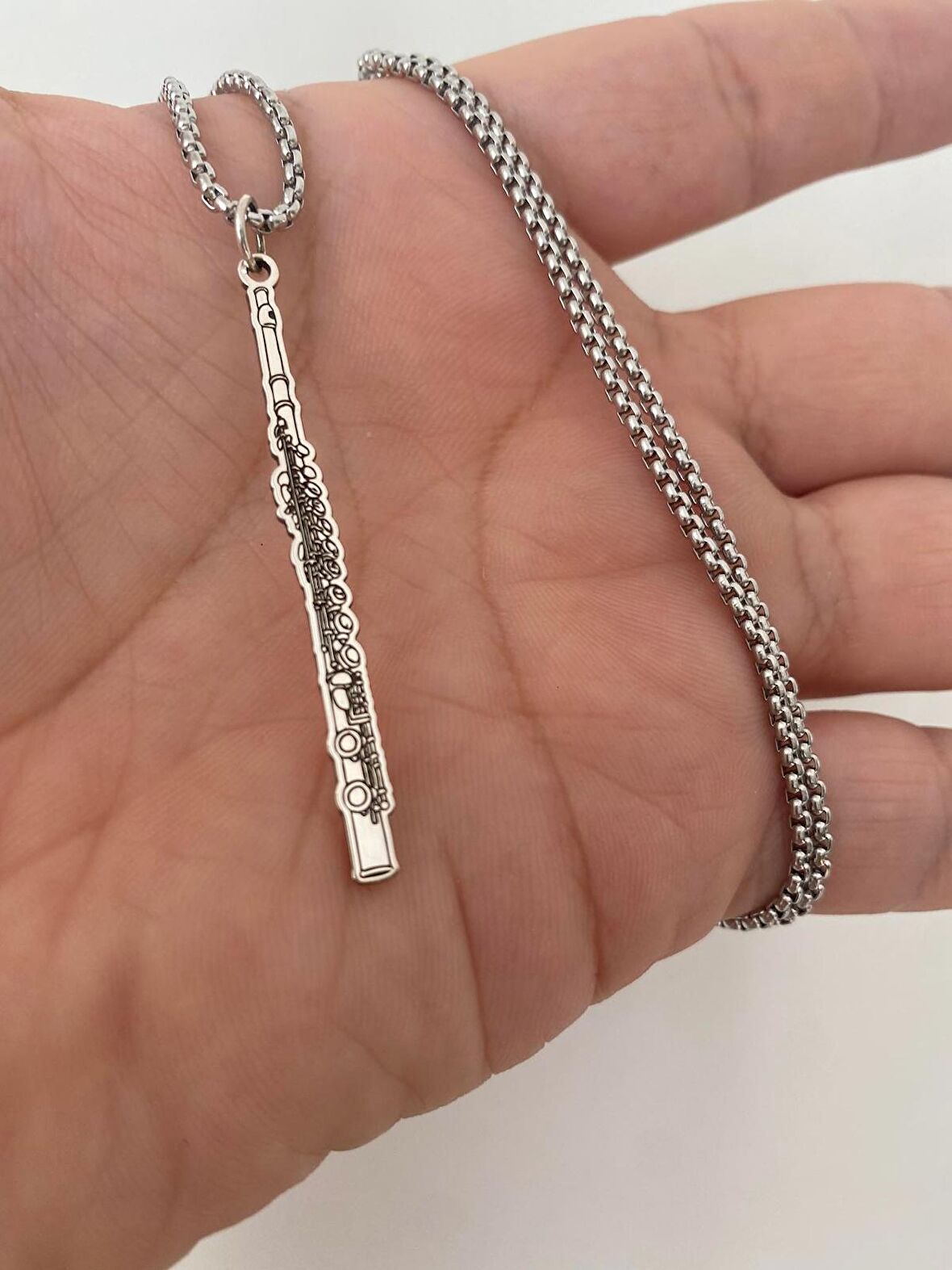 Herşey Nota Yan Flüt Kolye 925 Ayar Gümüş