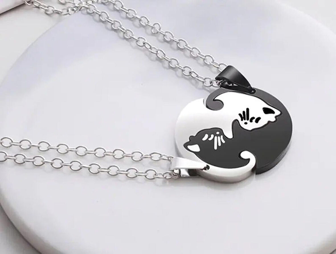 Yin-yang Cats Kedi İkili Sevgili Arkadaşlık Siyah Beyaz Unisex Kolye yinyang