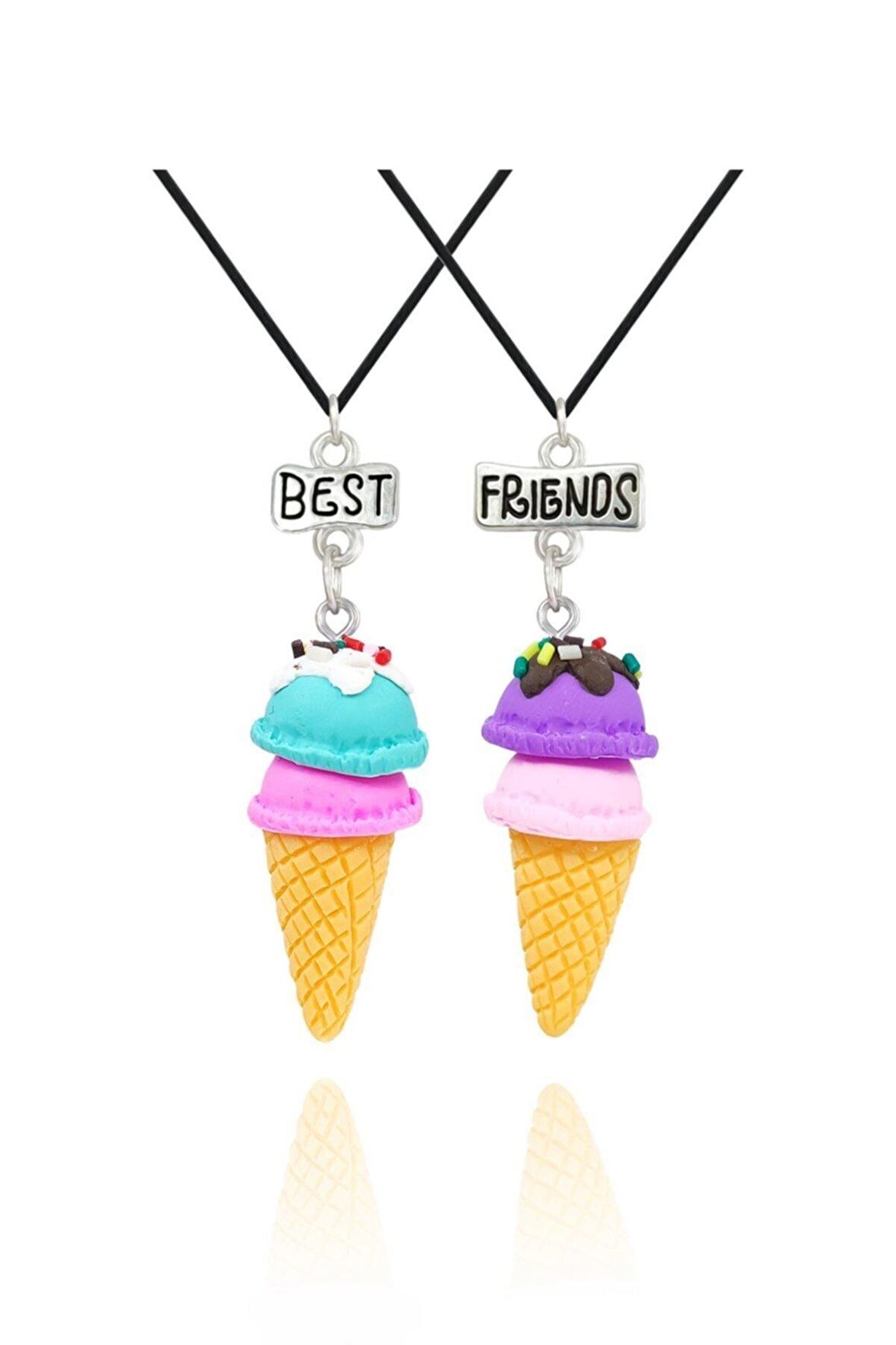 Best Friends Renkli Dondurma Külahları 2'li Arkadaşlık Kolyesi