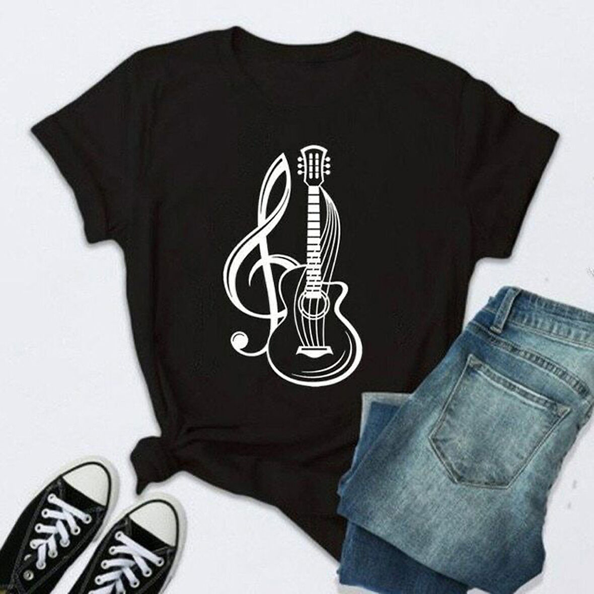 Herşey Nota Sol Anahtar Gitar  Unisex Tshirt 145