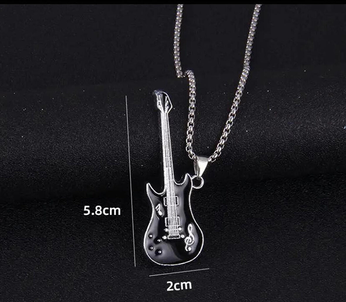 Siyah Gitar Paslanmaz Çelik Kolye
