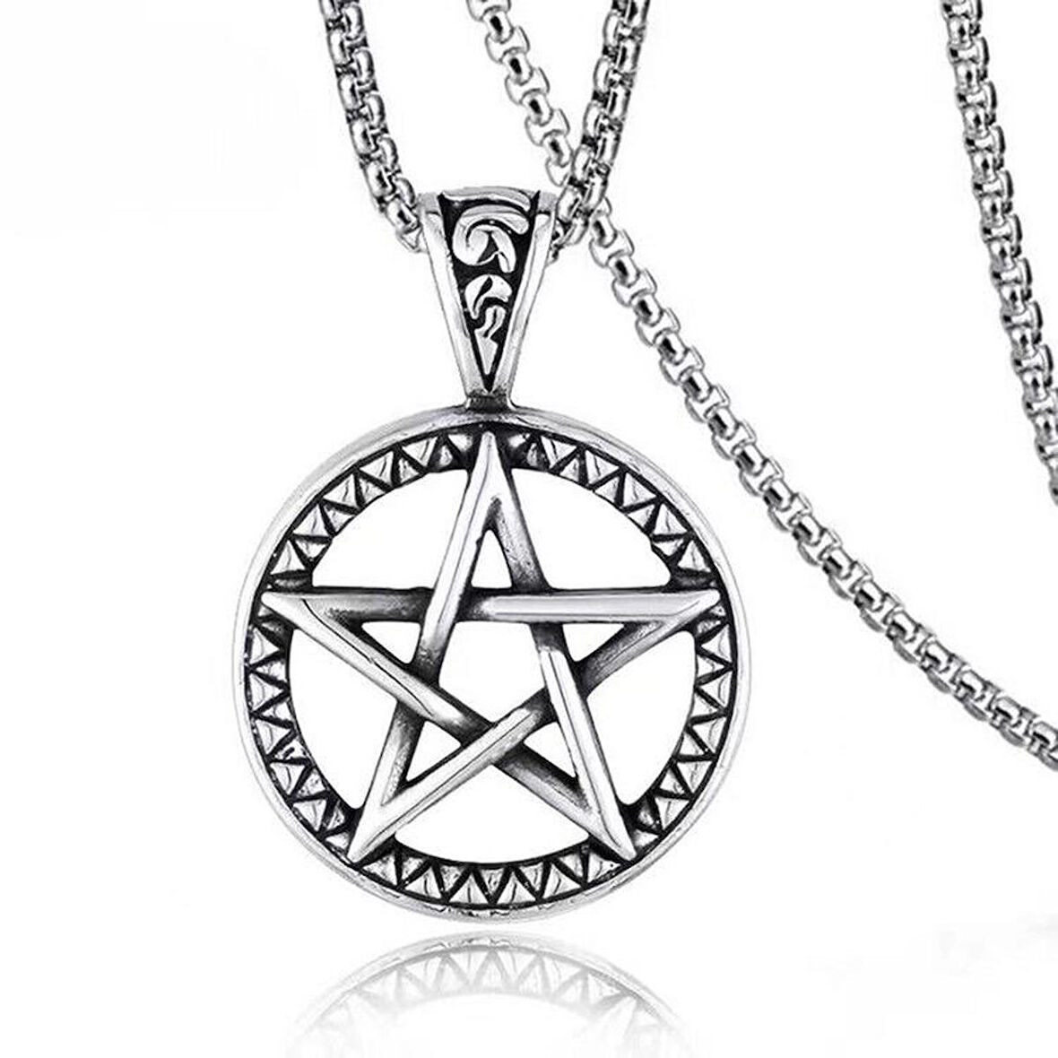 Pentagram İşlemeli Paslanmaz Çelik Kolye