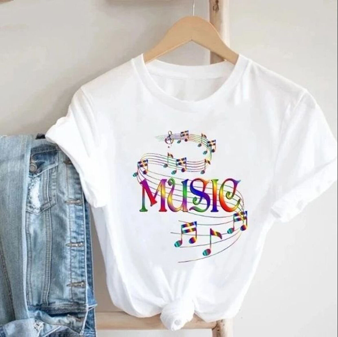 Herşey Nota Music Notalar Beyaz Unisex T-Shirt 970