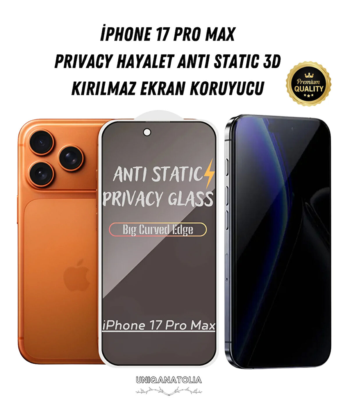 iPhone 17 Pro Max Anti-Static 3D Prıvacy Hayalet Toz Tutmayan Kırılmaz Ekran Koruyucu