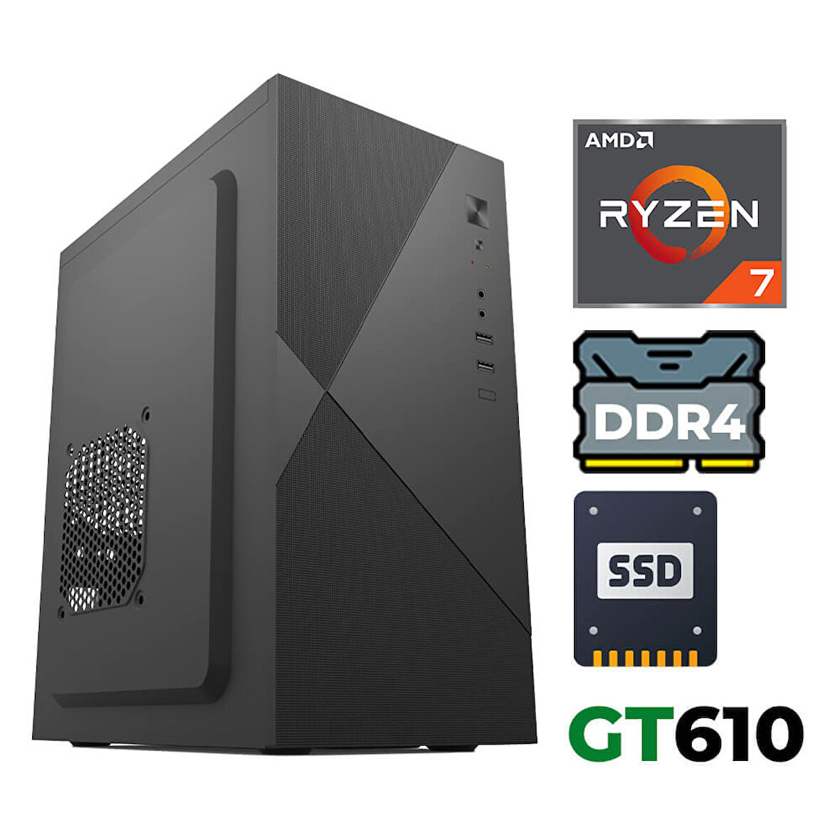 Xaser Xsr1218 Ryzen 7 5700X 16GB Ram 512GB SSD 2GB GT610 Ultra Performanslı Ofis Bilgisayarı