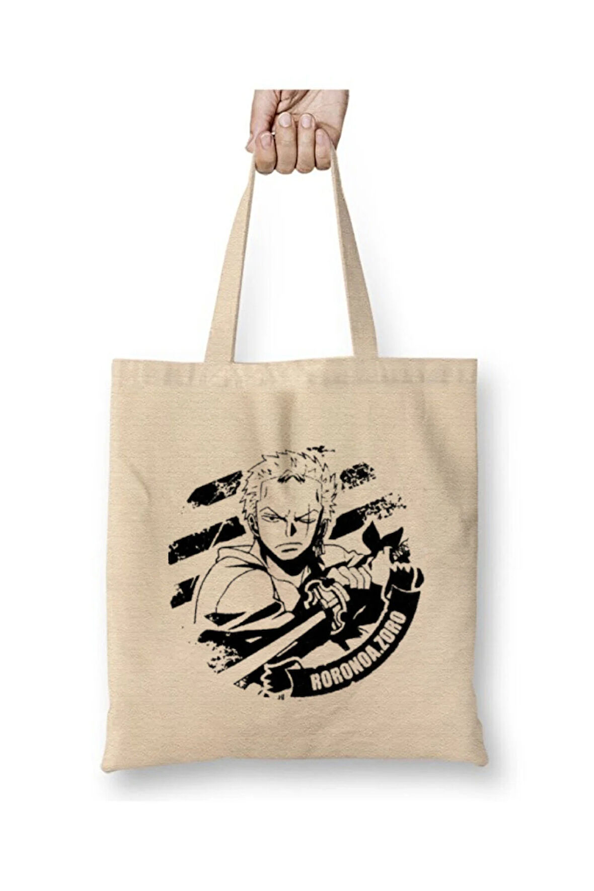 One Piece Roronoa Zoro Beyaz Bez Çanta Uzun Saplı Alışveriş Çantası Plaj Çantası
