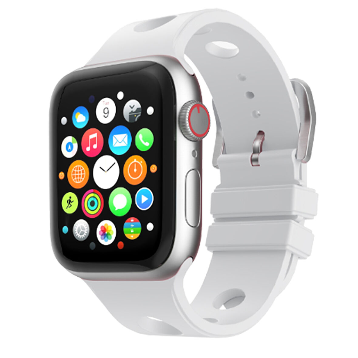 Apple Uyumlu Watch 7 41mm Delikli Tasarım KRD-147 Silikon Kordon Alpin Stil Siyah Kırmızı Mavi Naturel Gri Mor